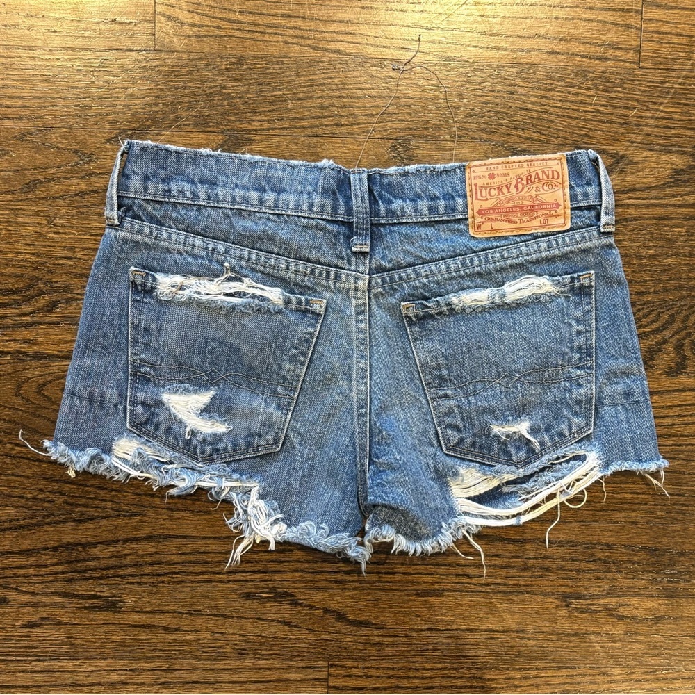 Lucky Brand Blue Distressed Jean Shorts Raw Hem - Picture 2 of 7